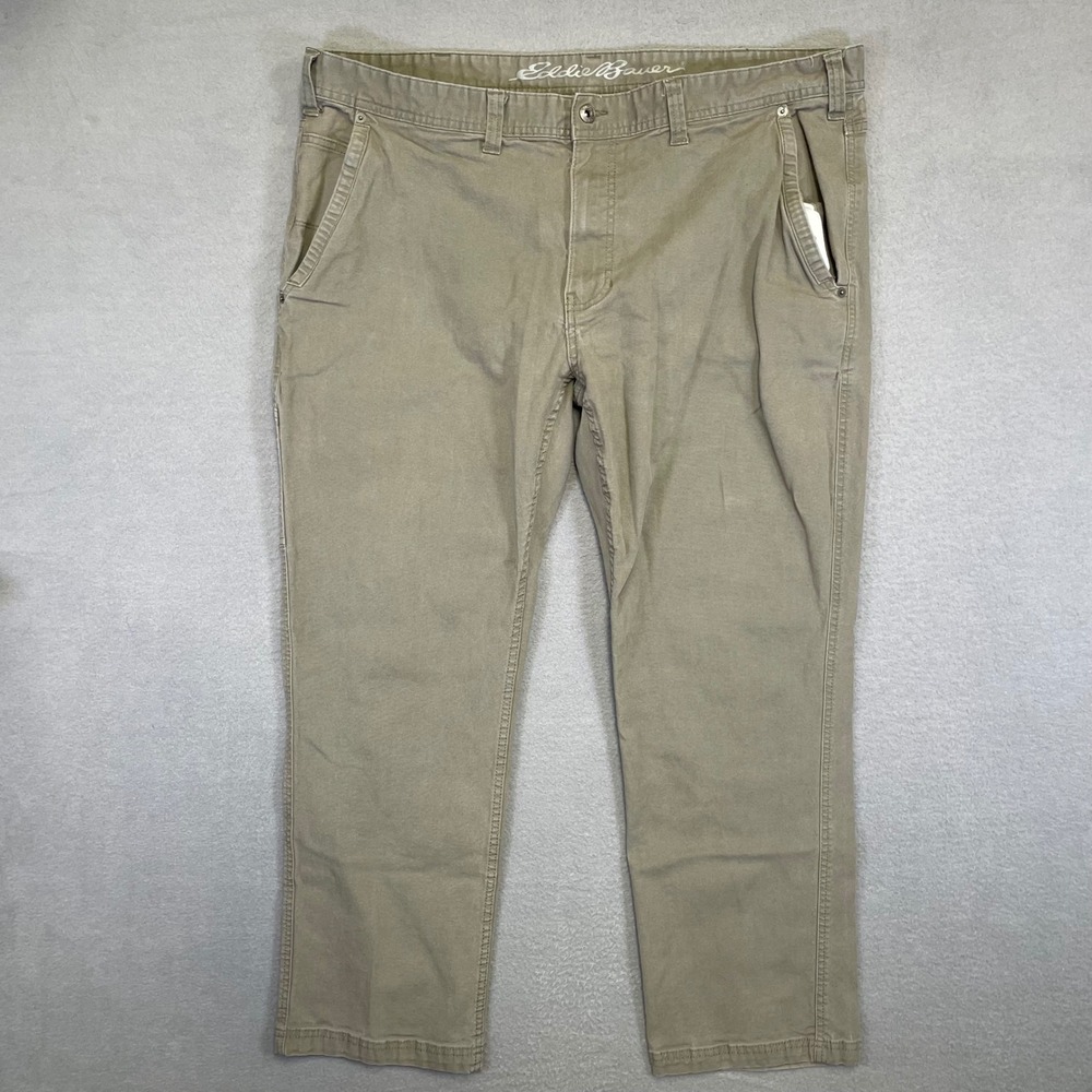 Eddie Bauer Utility Pants Mens 42x30 Khaki Tan Canvas Workwear Straight Leg
